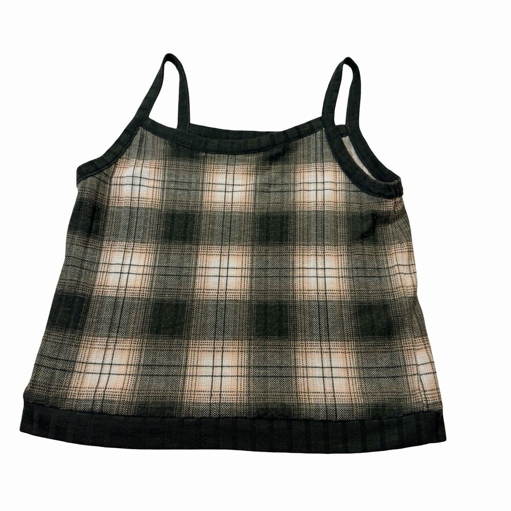 Love Fire Top Women's Size Large Green Plaid Y2K Sleeveless Cropped Goblincore